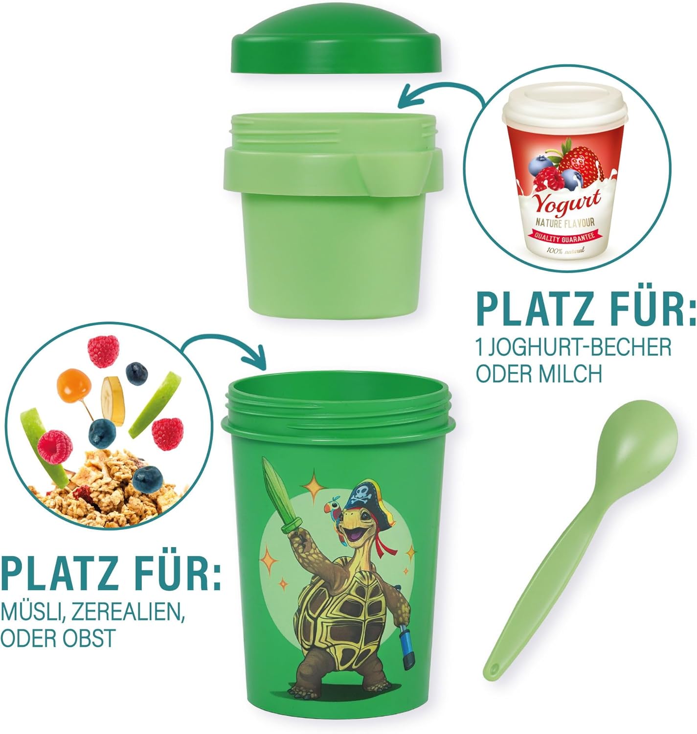 Müslibecher To Go mit Löffel, Grün