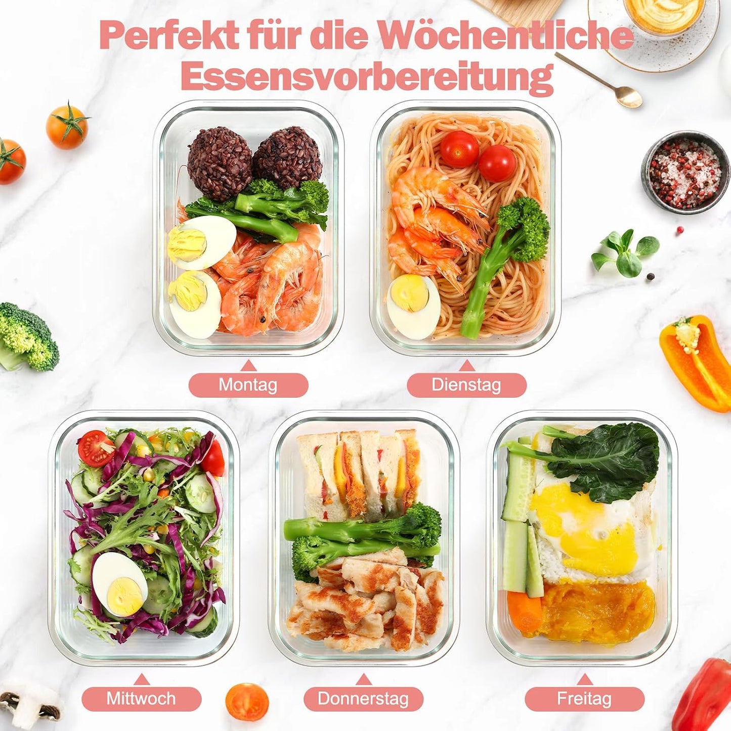 12-teiliges Glasbehälter-Set, Rosa-12 Stück