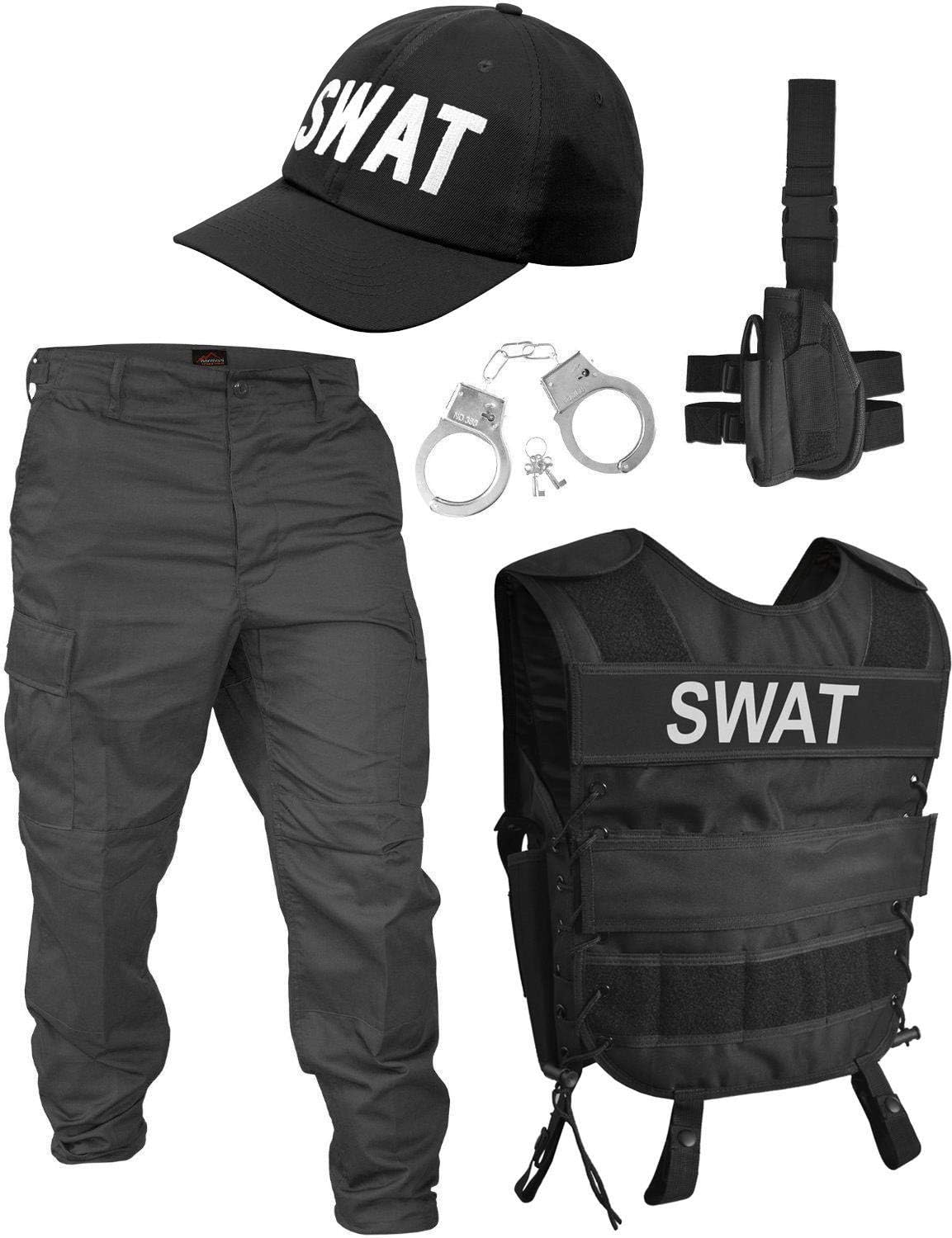 SWAT Kostümset mit Weste und Zubehör, Schwarz S/Links