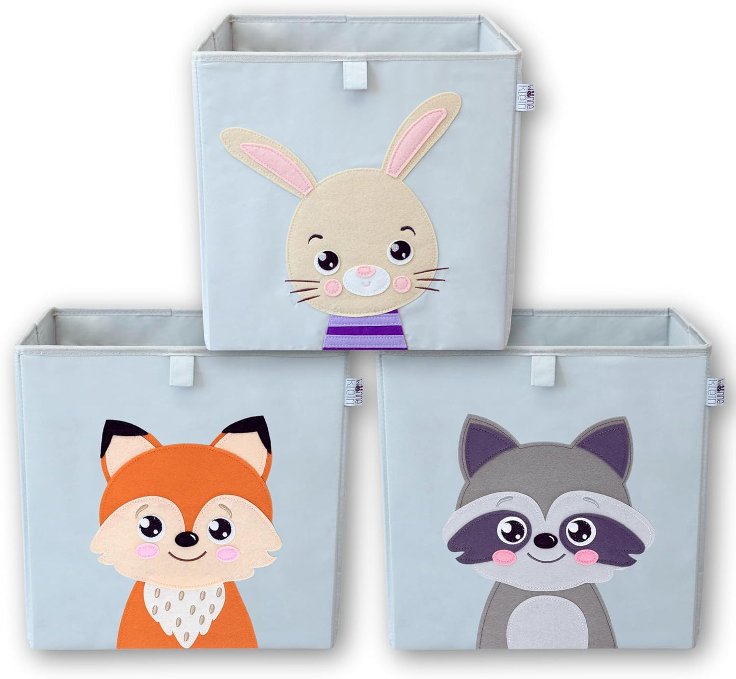 Aufbewahrungsboxen-Set mit Tiermotiven, 3er Set: Hase, Fuchs, Waschbär