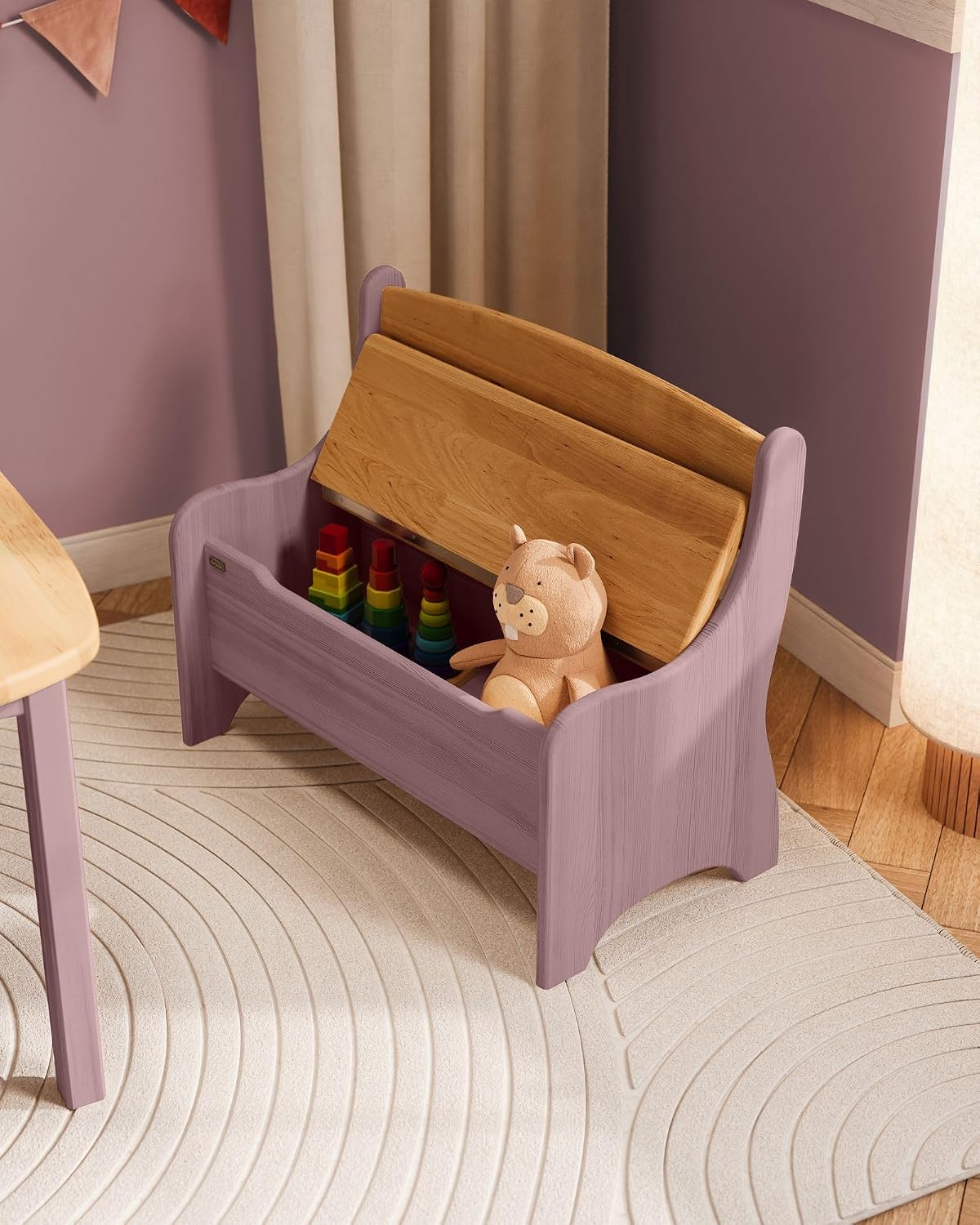 Kindersitzbank Levin mit Geheimfach, Flieder & Erle