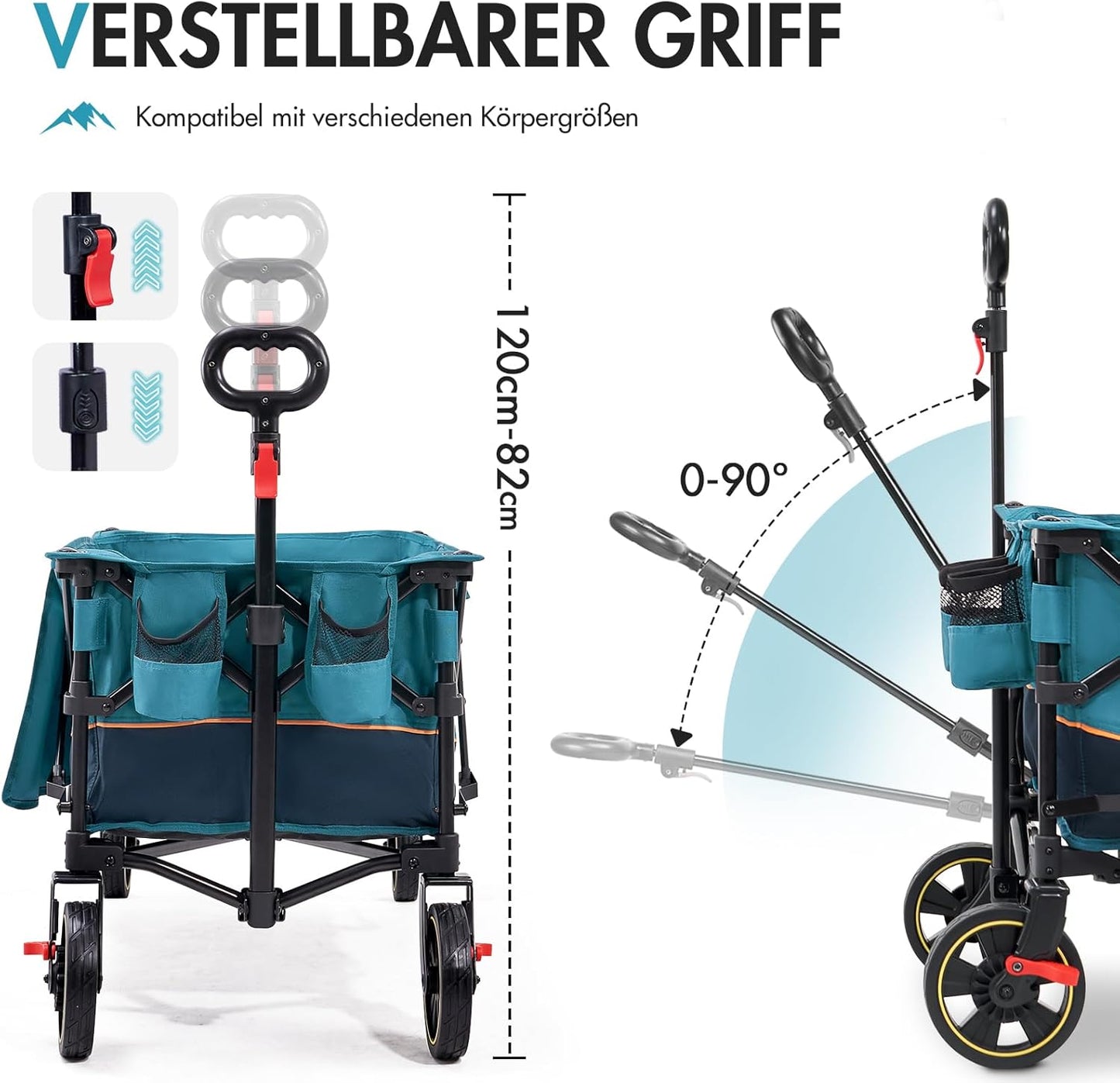 Faltbarer Bollerwagen mit Seitentaschen und Getränkehalter, Blau