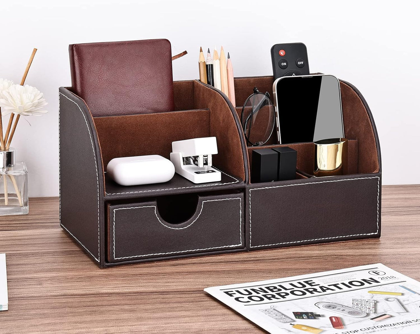 Schreibtisch Organizer mit 7 Fächern, Braun