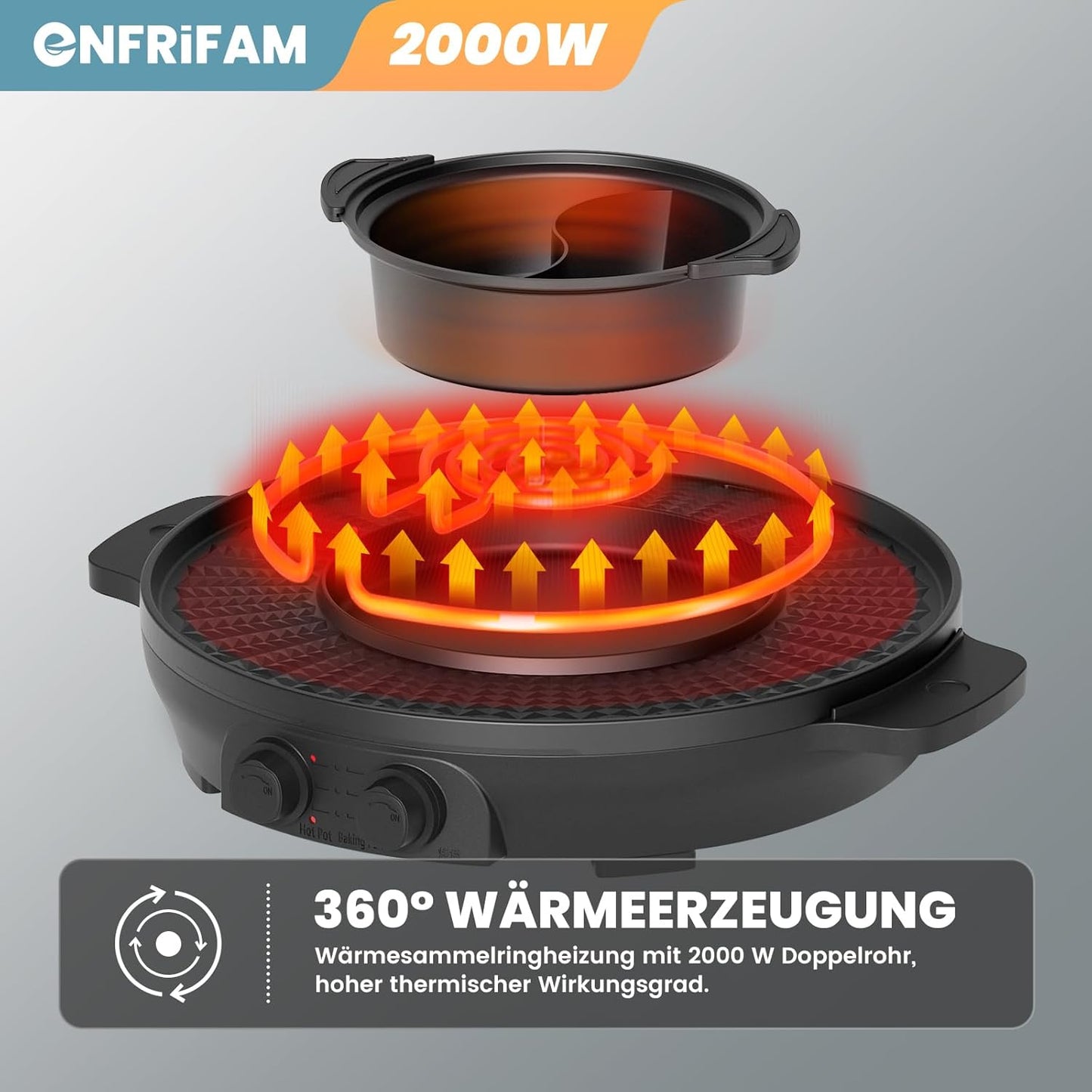 Hot Pot & Raclette Grill, Breite 39 cm - Hot Pot abnehmbar