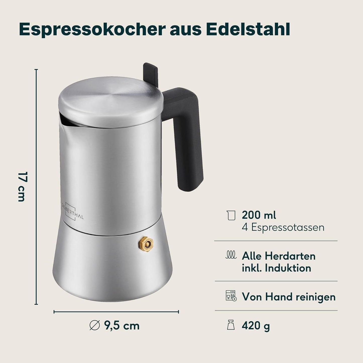 Espressokocher für jeden Herd, 4 Tassen