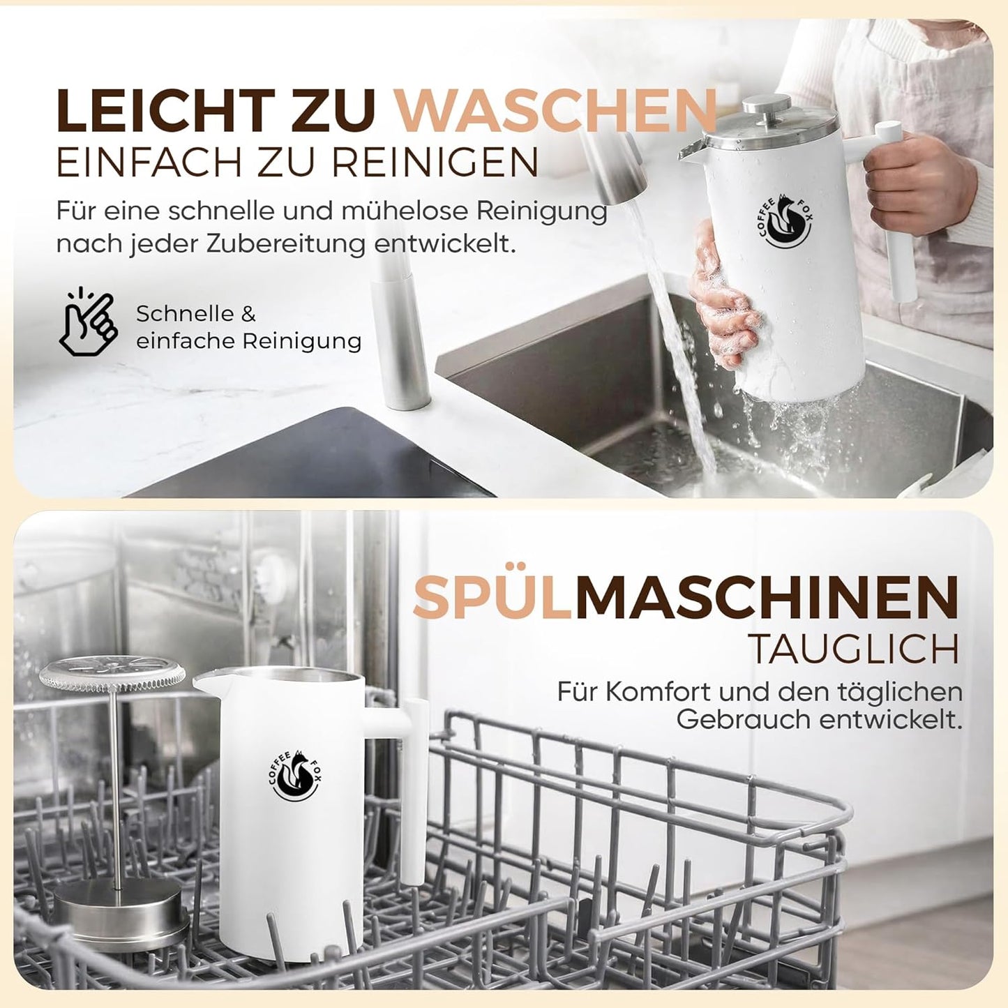 Französische Kaffeepresse, 1000 ml Weiss