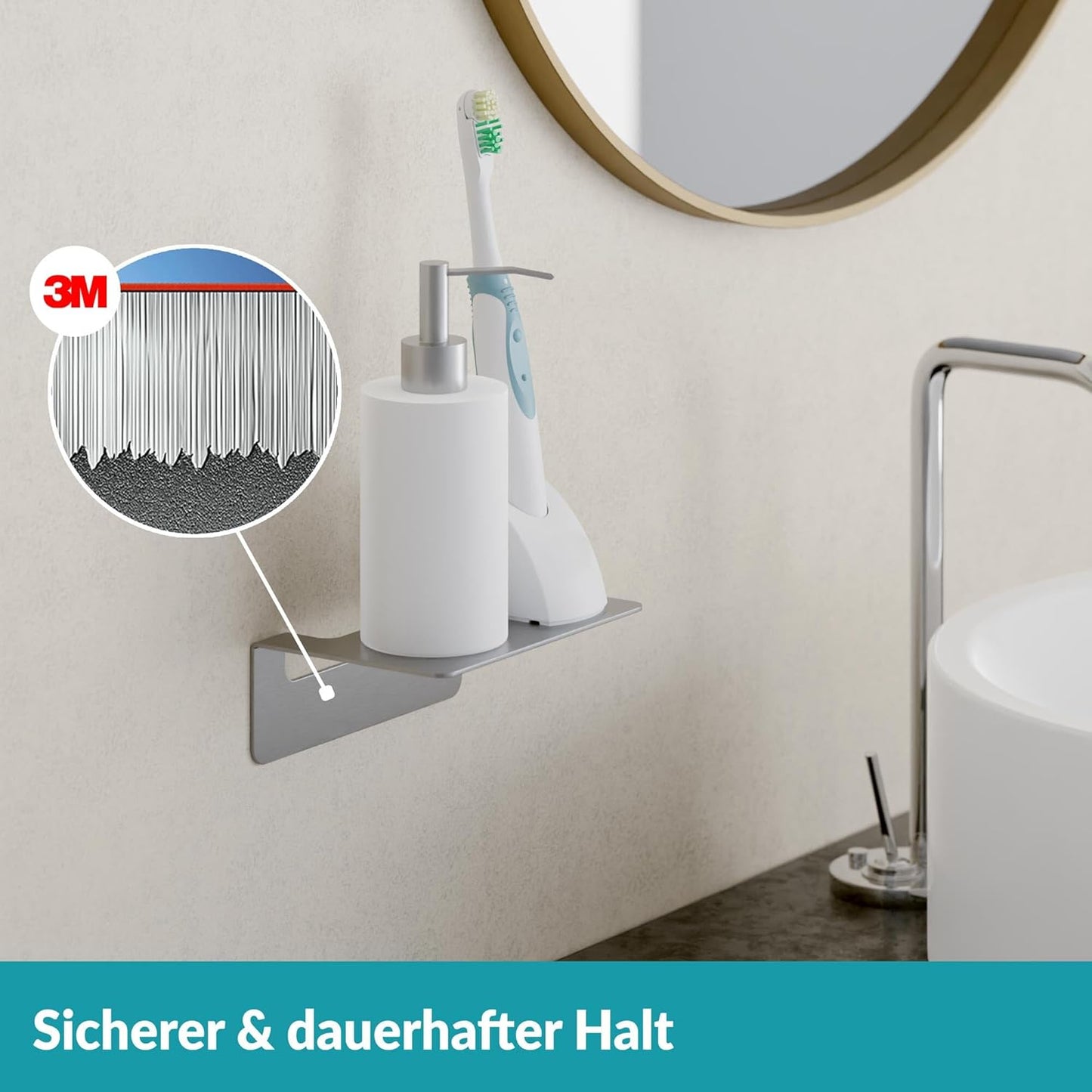 Badablage ohne Bohren, 14 cm Silber