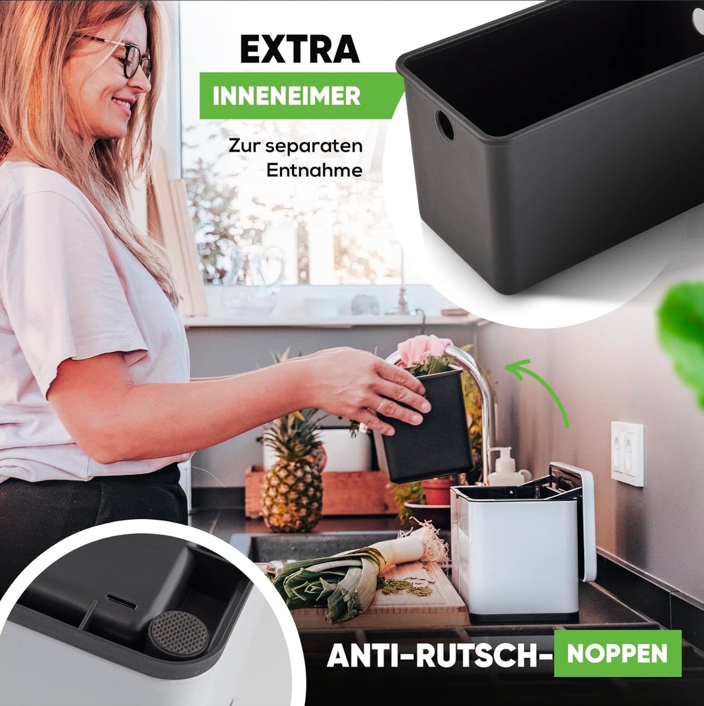 Komposteimer mit Geruchsfilter, Weiß matt 3l