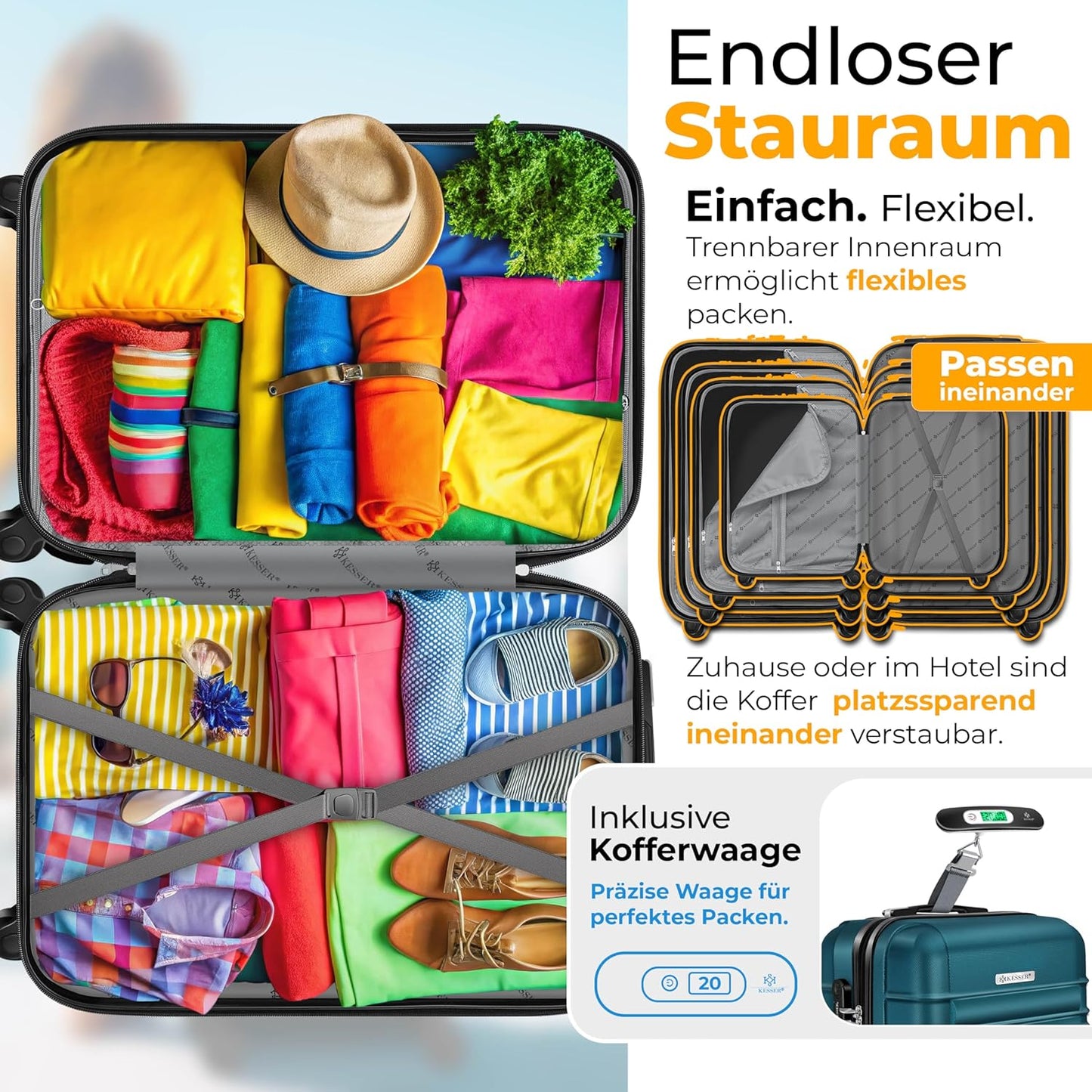 3tlg. Hartschalenkofferset Hartschalenkoffer Reisekoffer Set, Petrol Grün