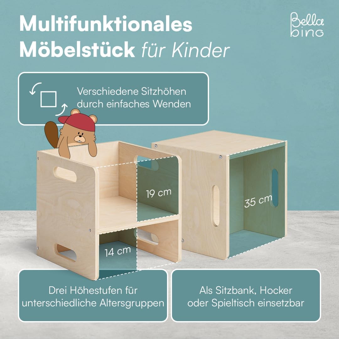 2er-Set Wendehocker für Kinderzimmer, 2x Stuhl Natur