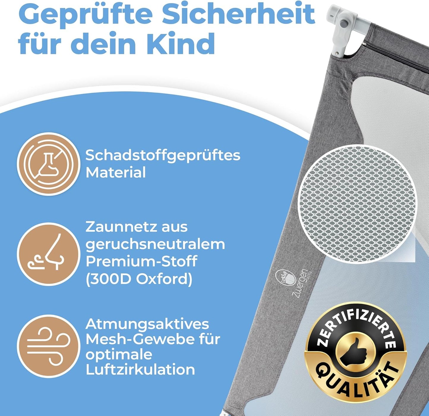Höhenverstellbares Bettschutzgitter (180 cm), 1er Set 180 cm