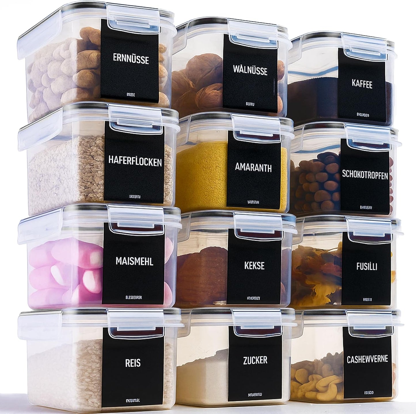 12-teiliges Vorratsdosen-Set inkl. Etiketten, 12 Set Schwarz