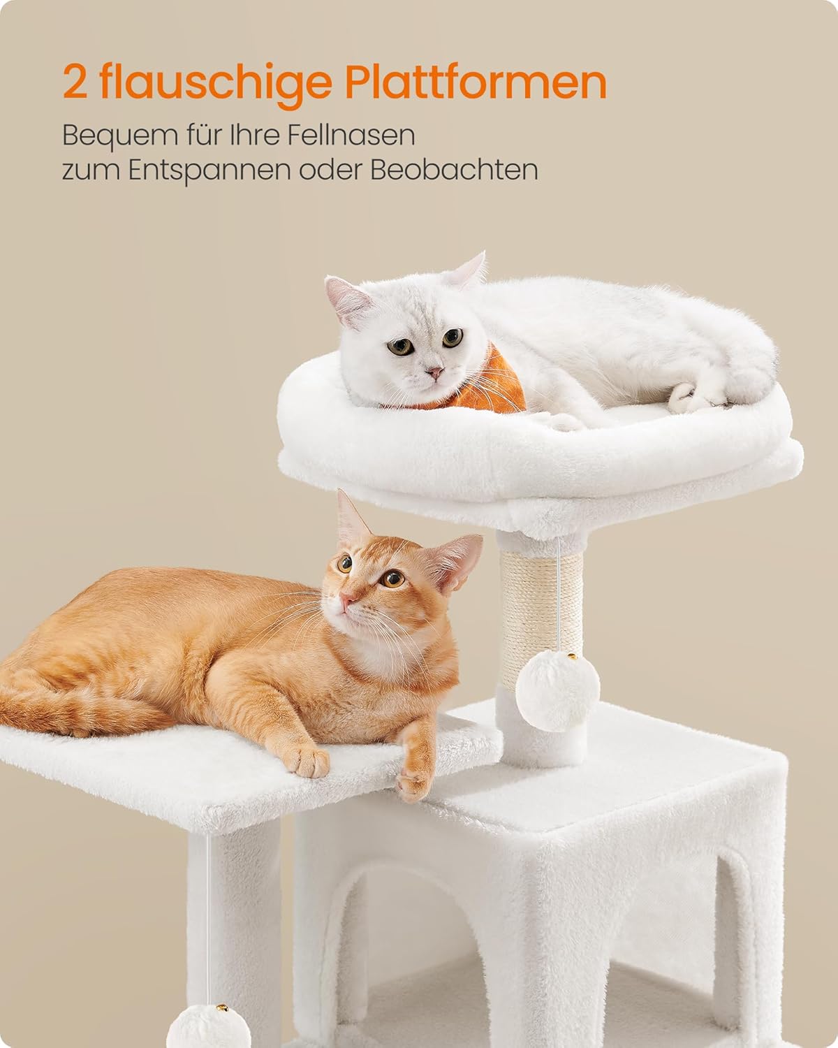 Katzenbaum mit Hängematte, M (45 x 35 x 112 cm) Cremeweiss