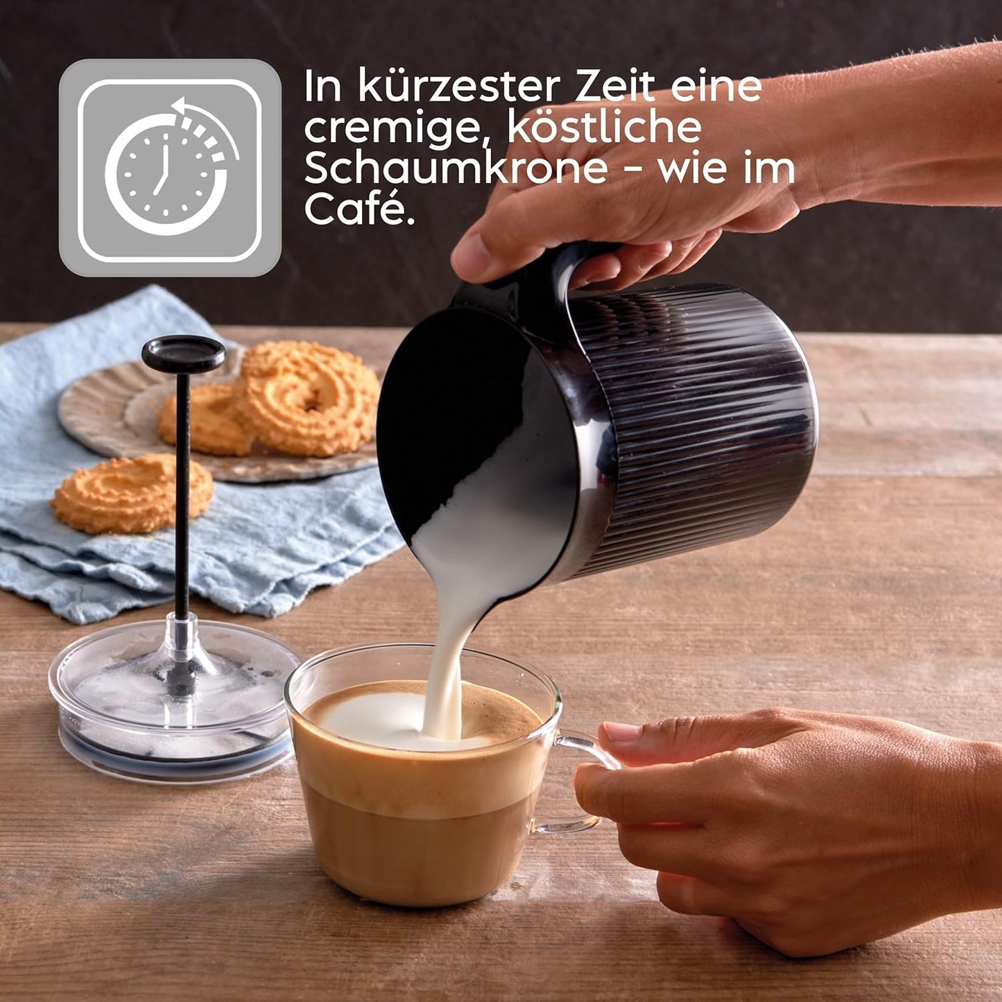 Hand-Milchaufschäumer für Cappuccino (0,5L) Made in Italy, Schwarz