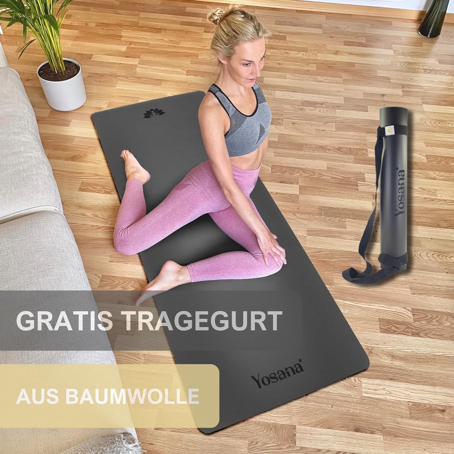 Rutschfeste Yogamatte, Grau