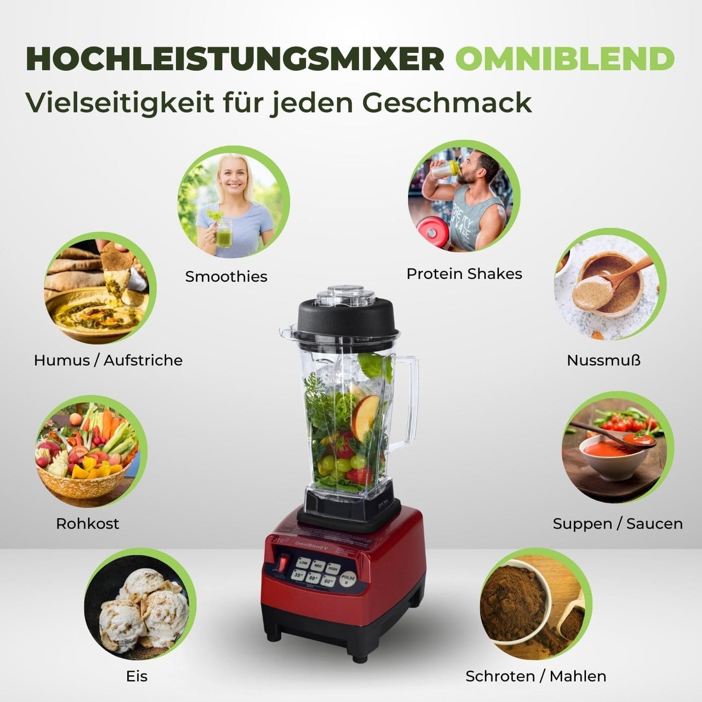 Smoothie Standmixer, 2L BPA-FREI Rot