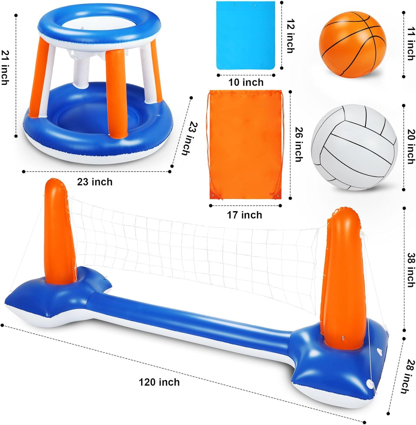 Aufblasbares Pool-Volleyball-Set mit Basketballkorb