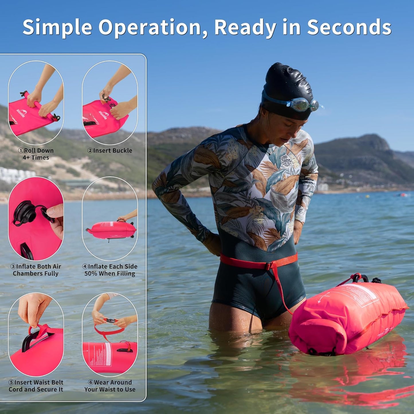 Schwimmboje mit verstellbarem Hüftgurt, Rosa/25l