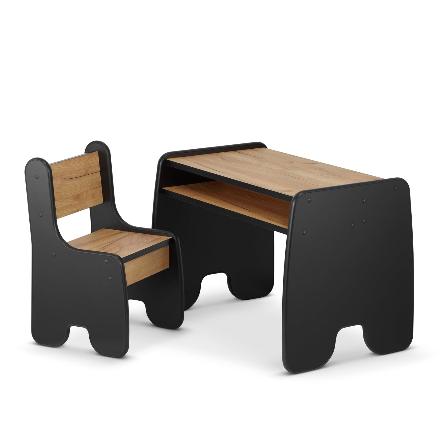 Kindertisch und Stuhl Set - Stabil & Langlebig, 1 Stuhl und Tisch Schwarz + Eiche
