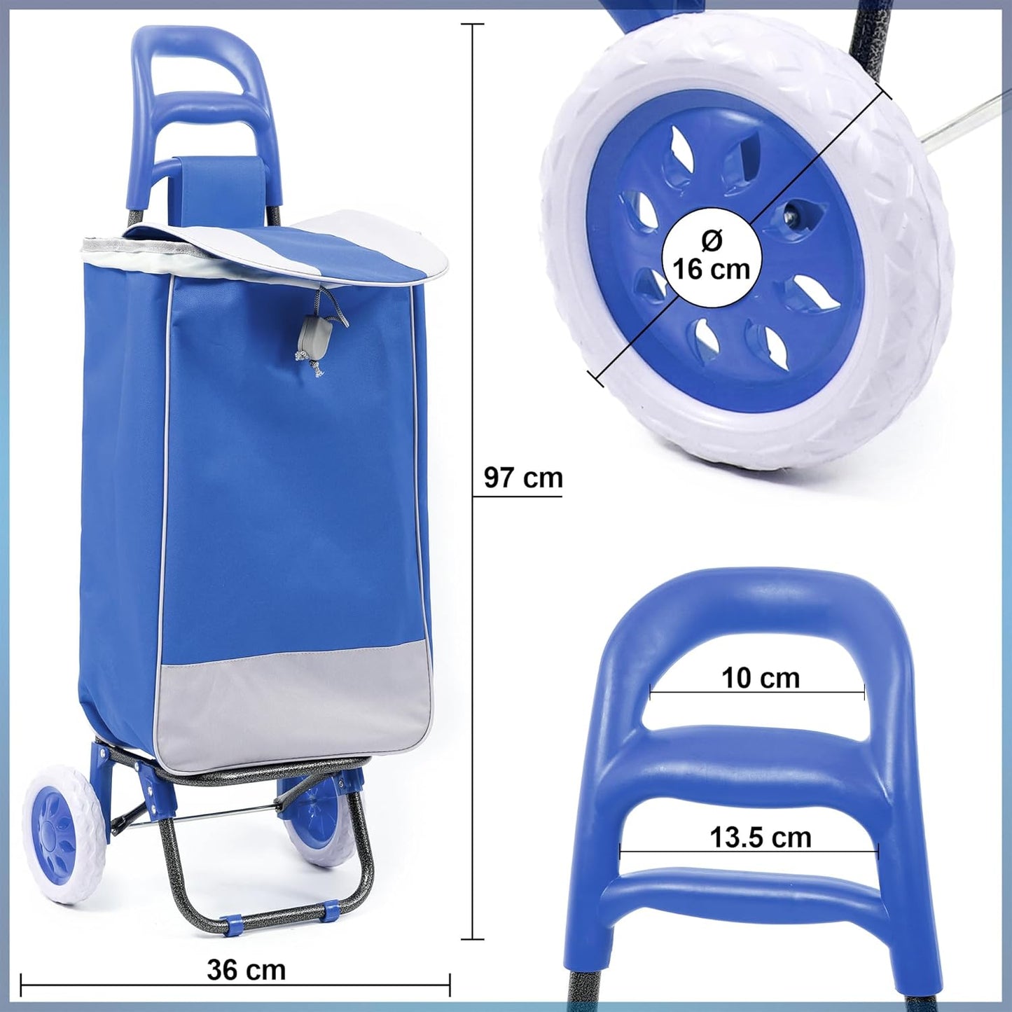 Klappbarer Einkaufstrolley mit Rollen (40 Liter), Blau