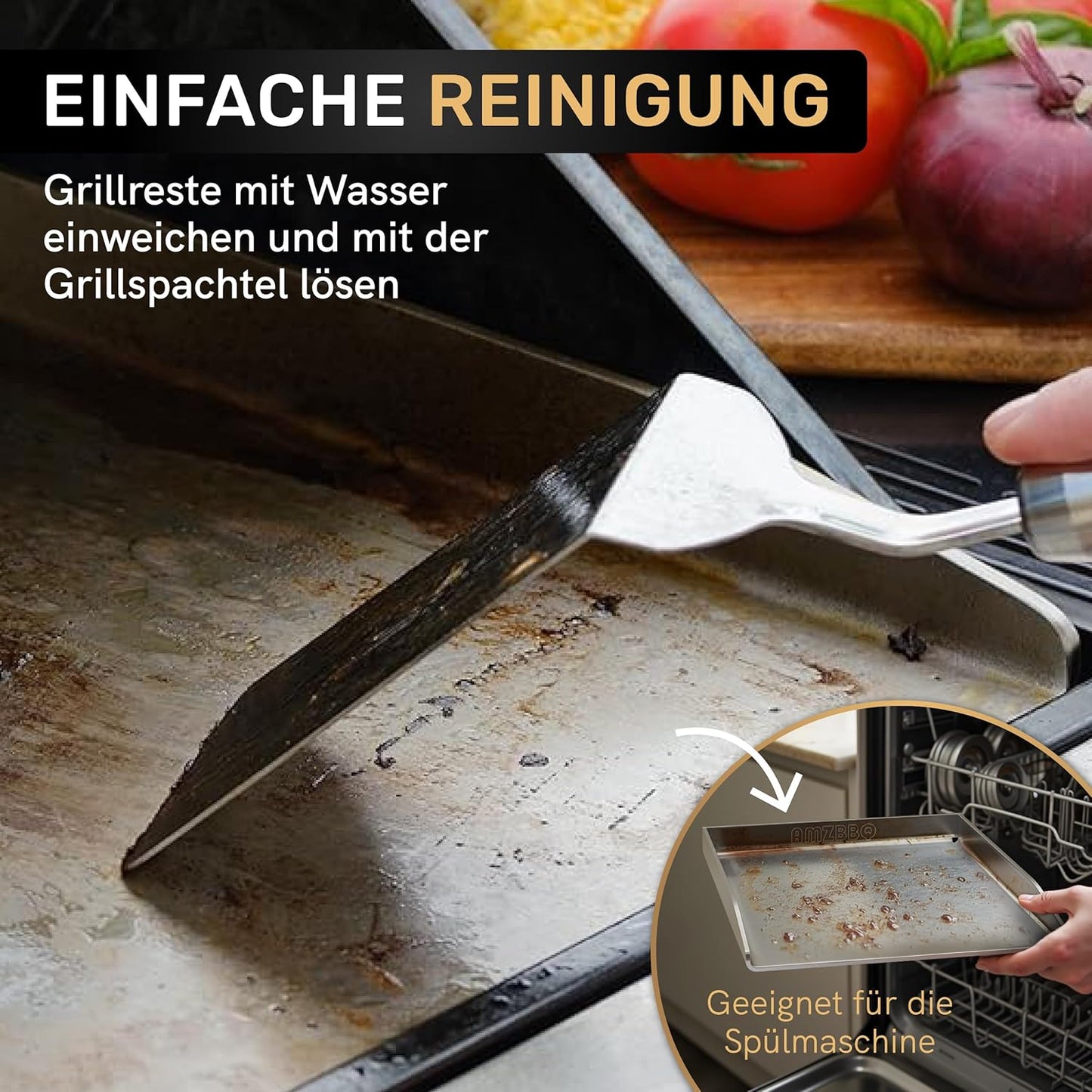 Premium Grillplatte für Gasgrill, mit Spachtel, 41.8 x 27 x 3 cm, Edelstahl