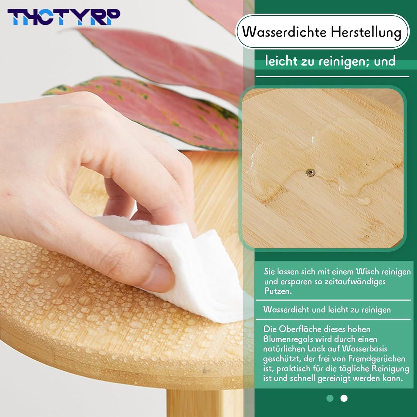 5-stöckiger Blumenständer mit Rädern, fünfter Stock Holzfarbe