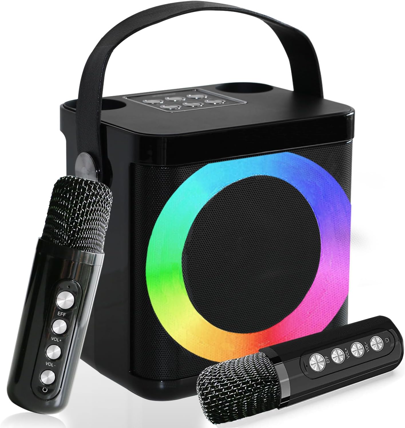 Karaoke-Maschine mit 2 drahtlosen Mikrofonen, Black