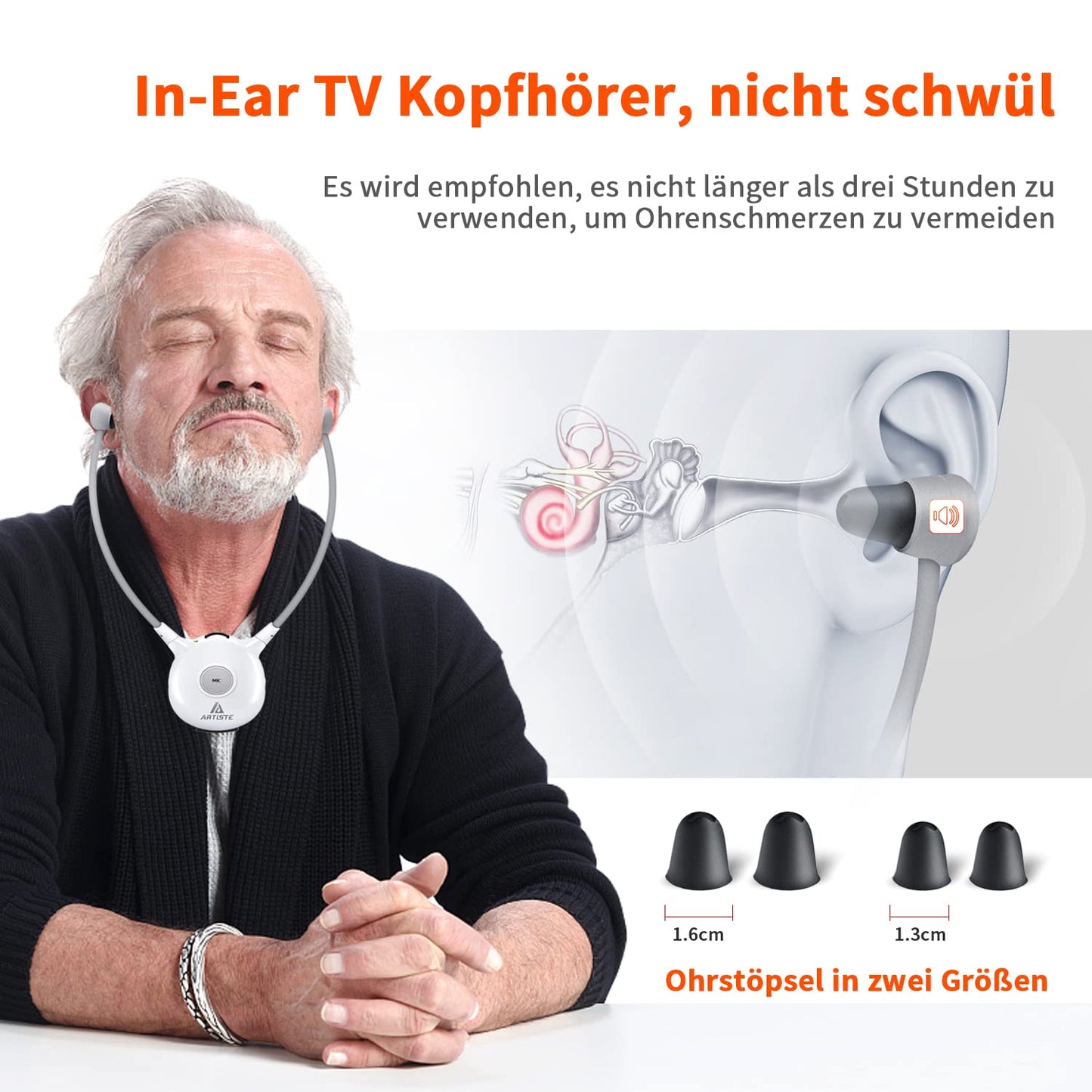 Funkkopfhörer APH100 für Fernseher, drahtlos mit 2 Akkus