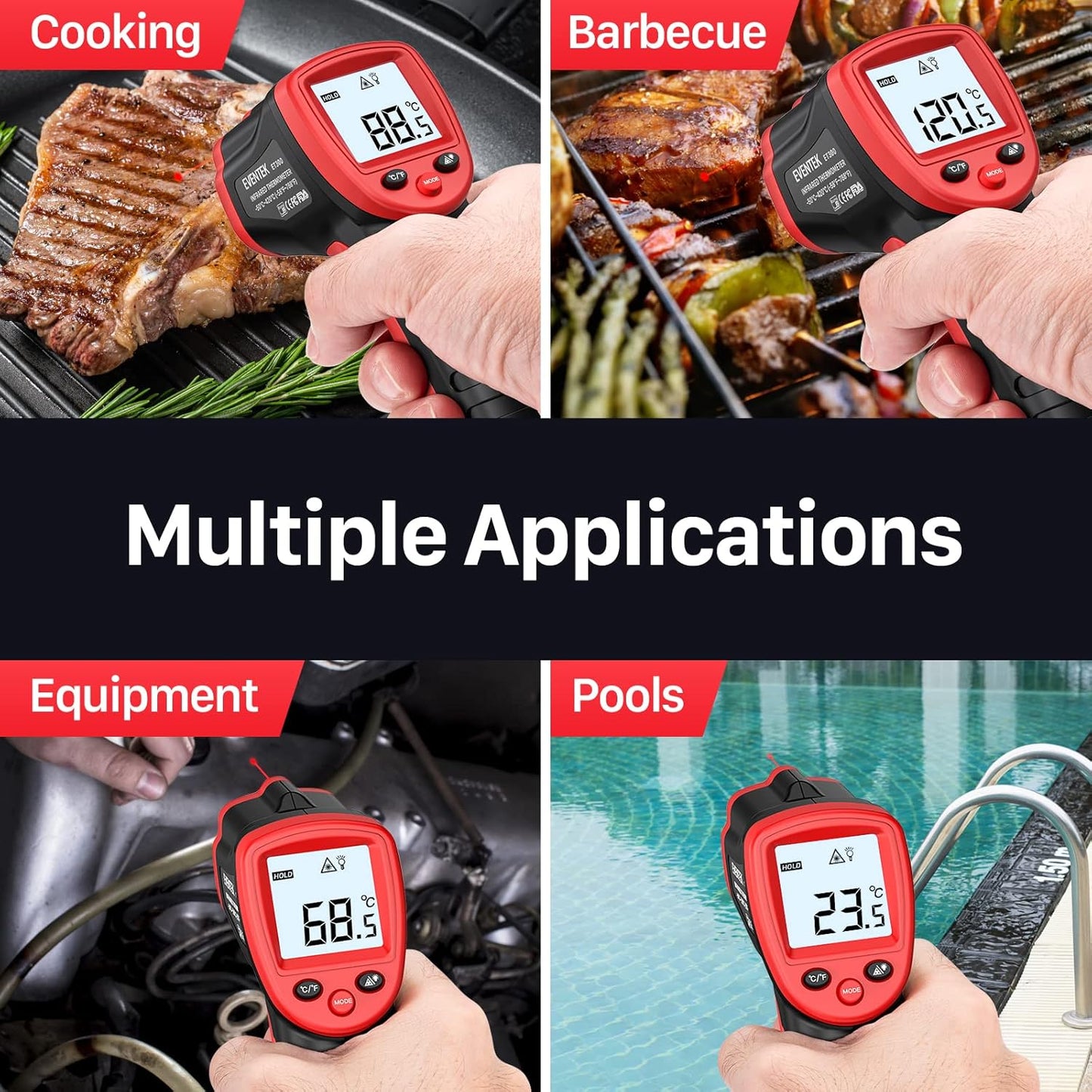 Infrarot-Thermometer -50°C bis 500°C, rot--50°C~500°C (-58℉~932℉)