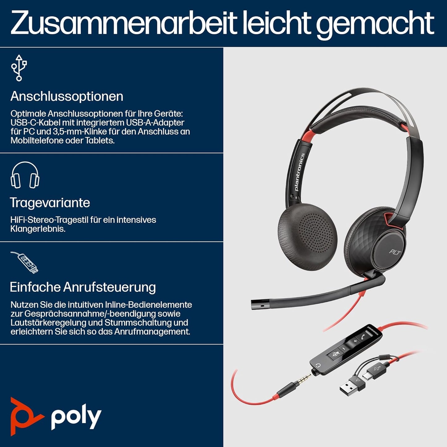 Blackwire 5220 Headset, Version 2024 (USB-C & USB-A)