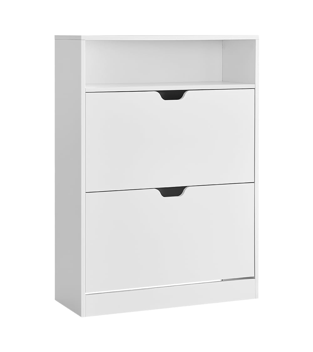Schuhschrank mit 2 Klappen, Wolkenweiss 3 Tier (24 x 80 x 102 cm)