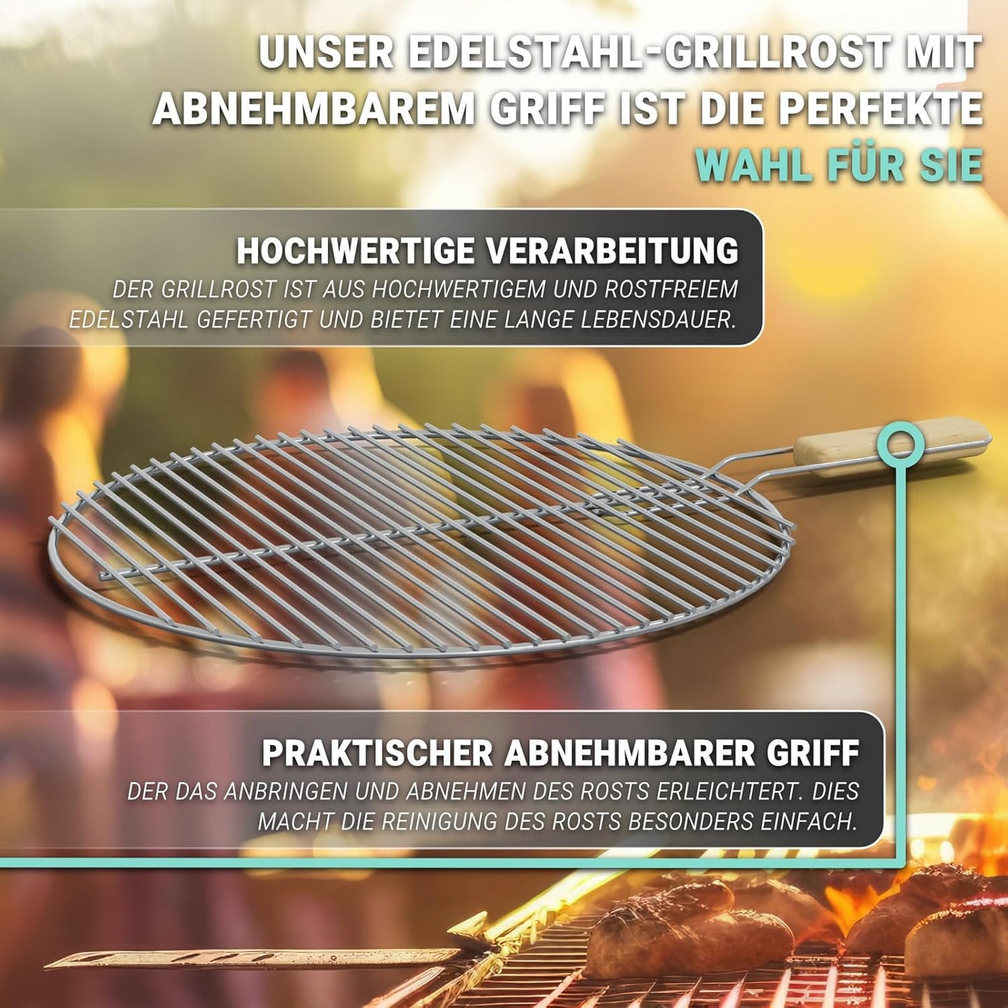 Runder Edelstahl Grillrost, Rund Ø54,5cm