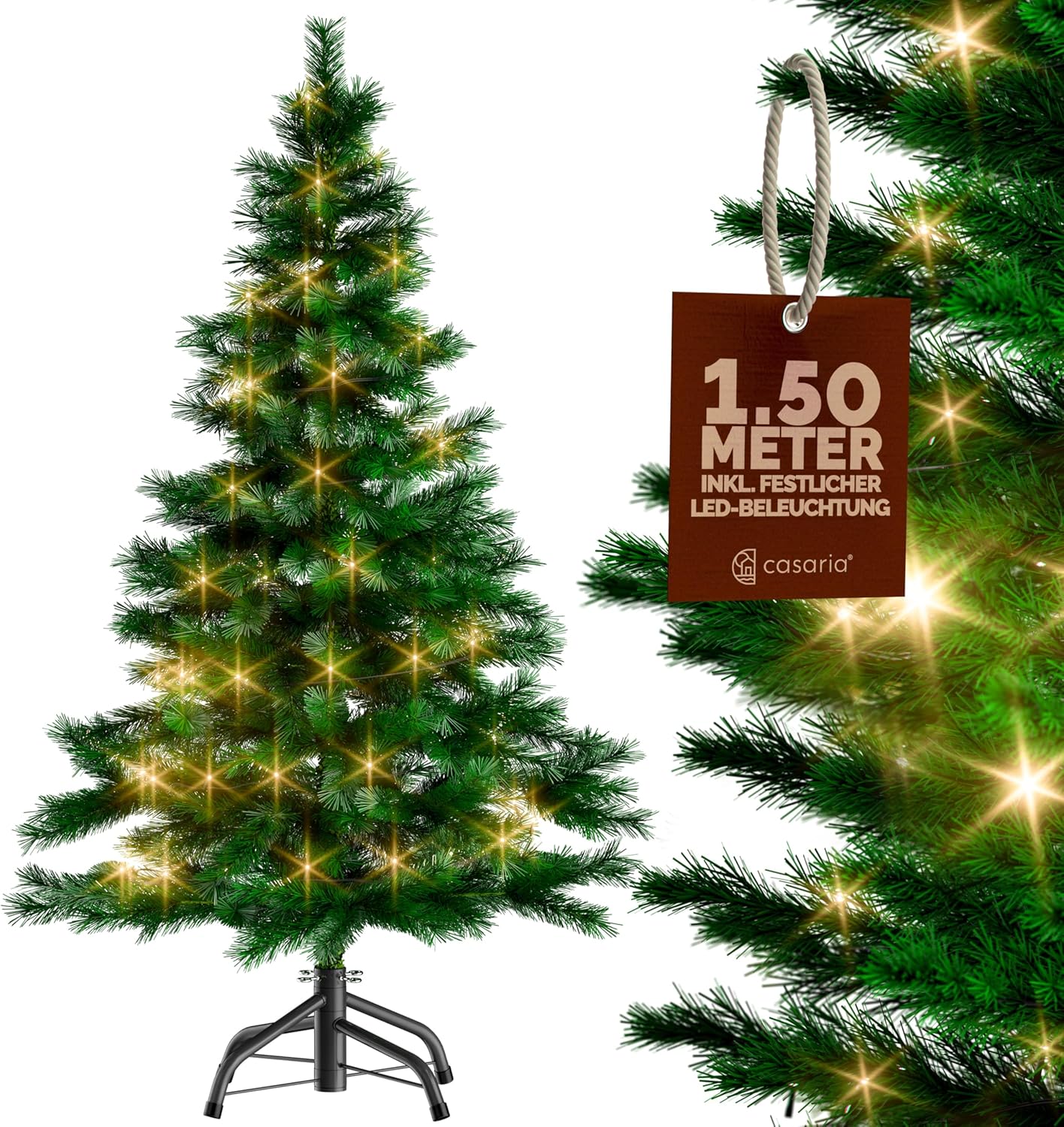 Künstlicher Weihnachtsbaum mit Lichterkette, 150cm mit Lichterkette