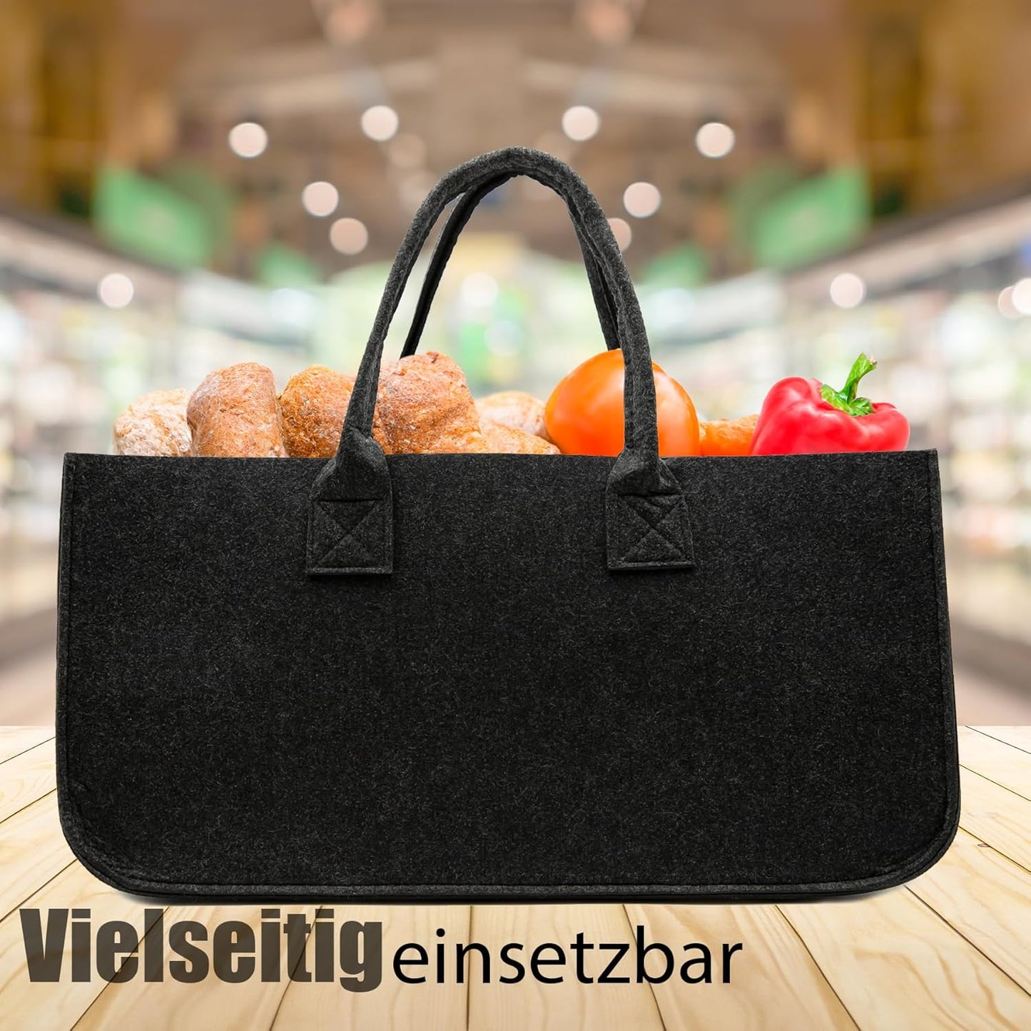 2er Set Filztasche für Kaminholz, 2 Stück Anthrazit