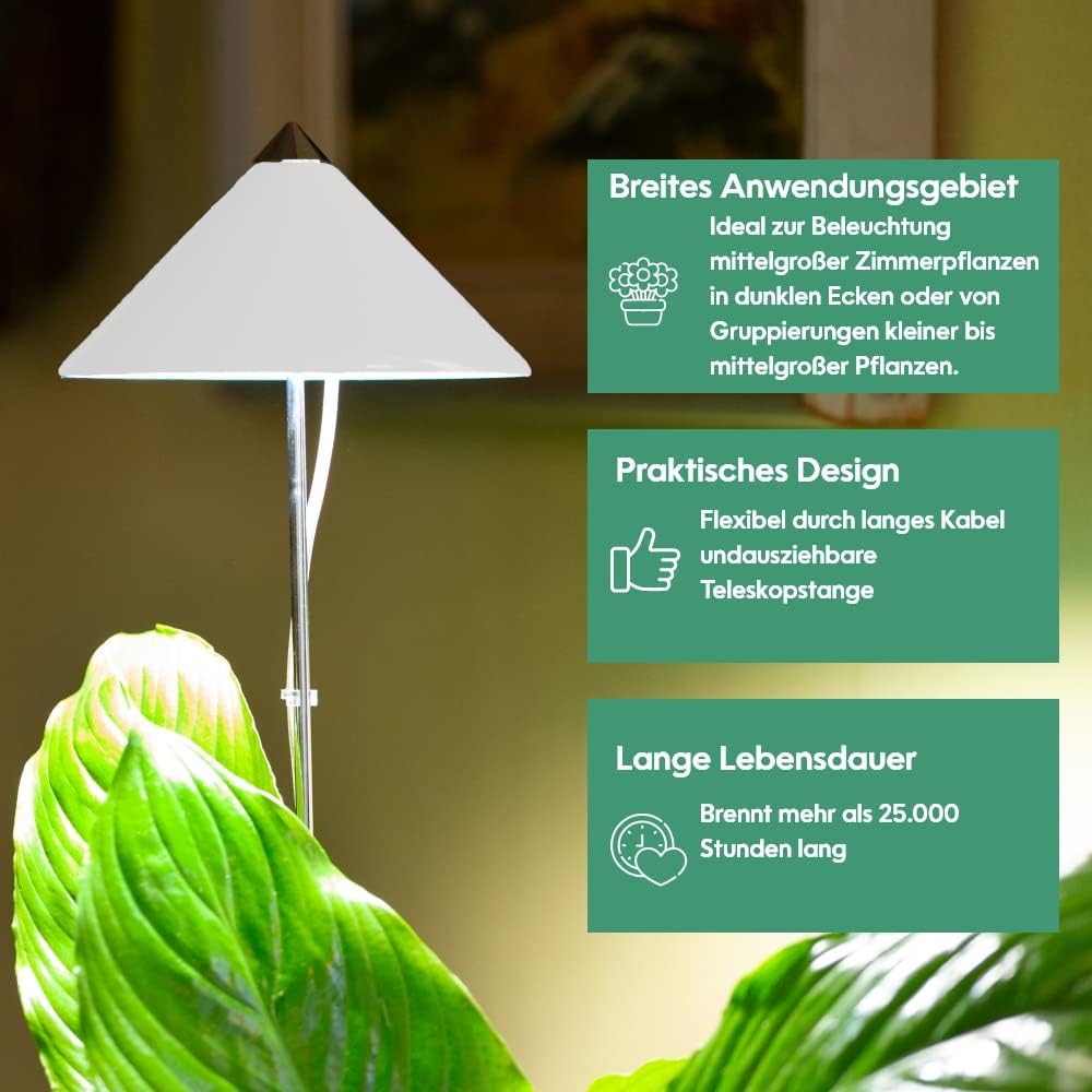 Vollspektrum Pflanzenlampe mit Teleskopstab, Weiss