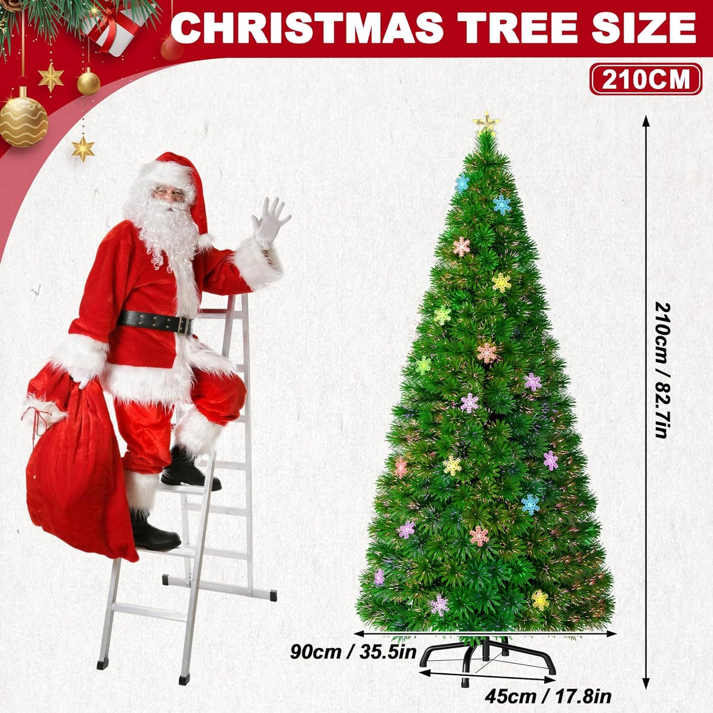 Künstlicher Weihnachtsbaum 210 cm mit LED-Schneeflocken, Led Schneeflocken Weihnachtsbaum 210cm
