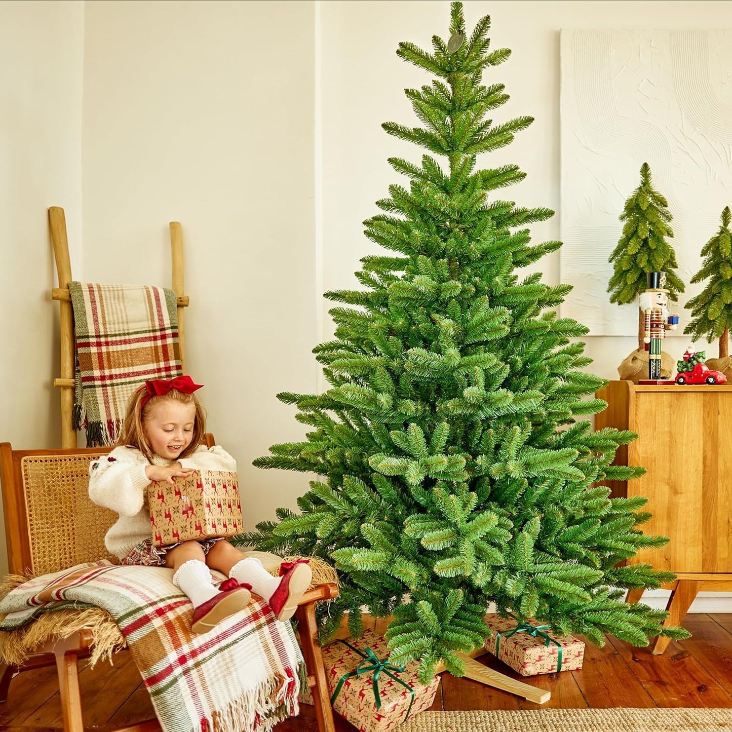 Künstlicher Weihnachtsbaum 150 cm mit Holzständer, Grün (Pvc Folie) 150 cm