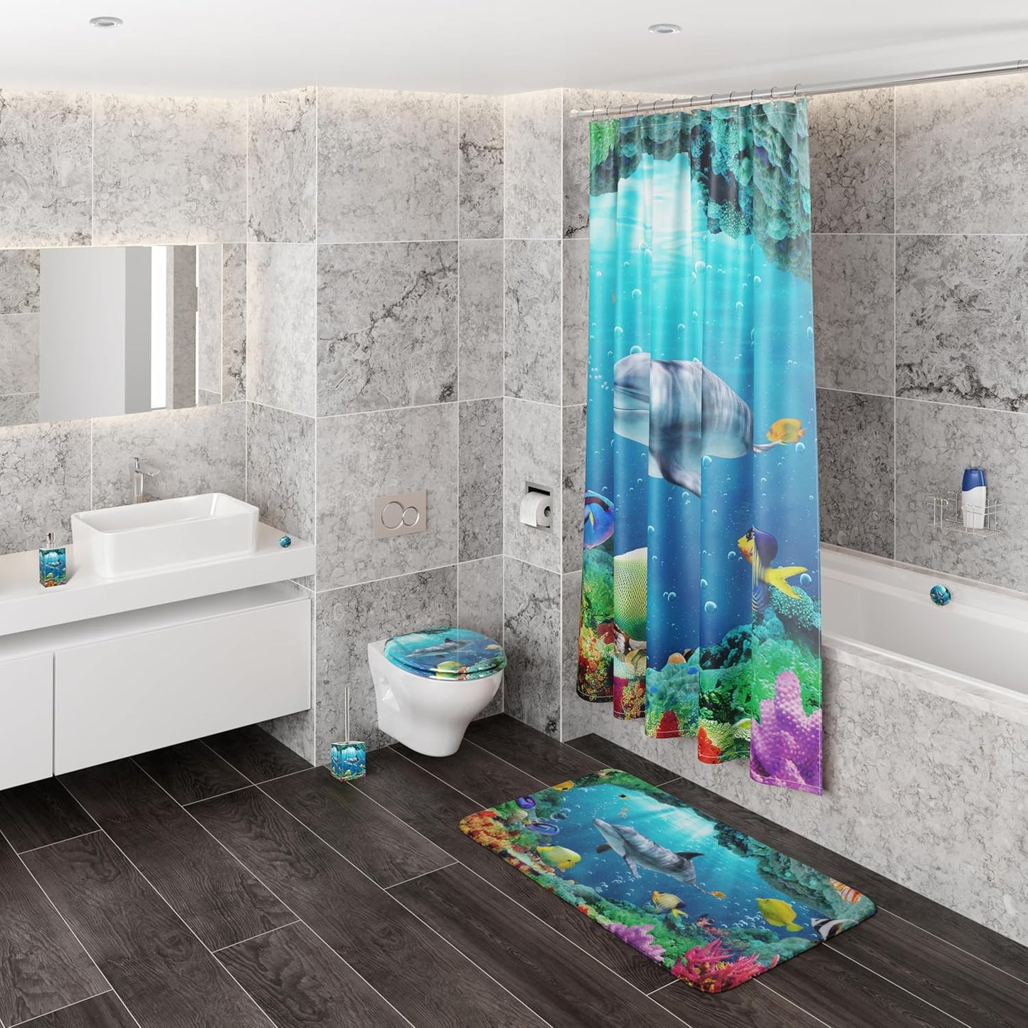 Rutschfester Badteppich, Delphin 50 x 80 cm (Rechteckig)