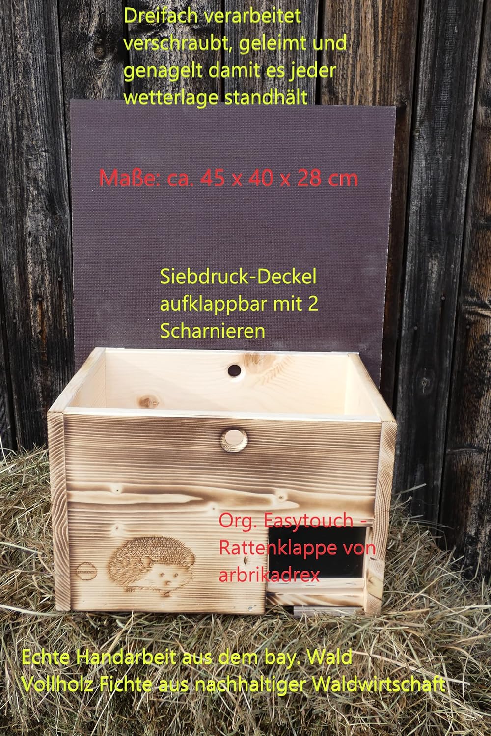 Igelhaus mit Winterfestem Rattenklappensystem, Igelhaus edel geflammt