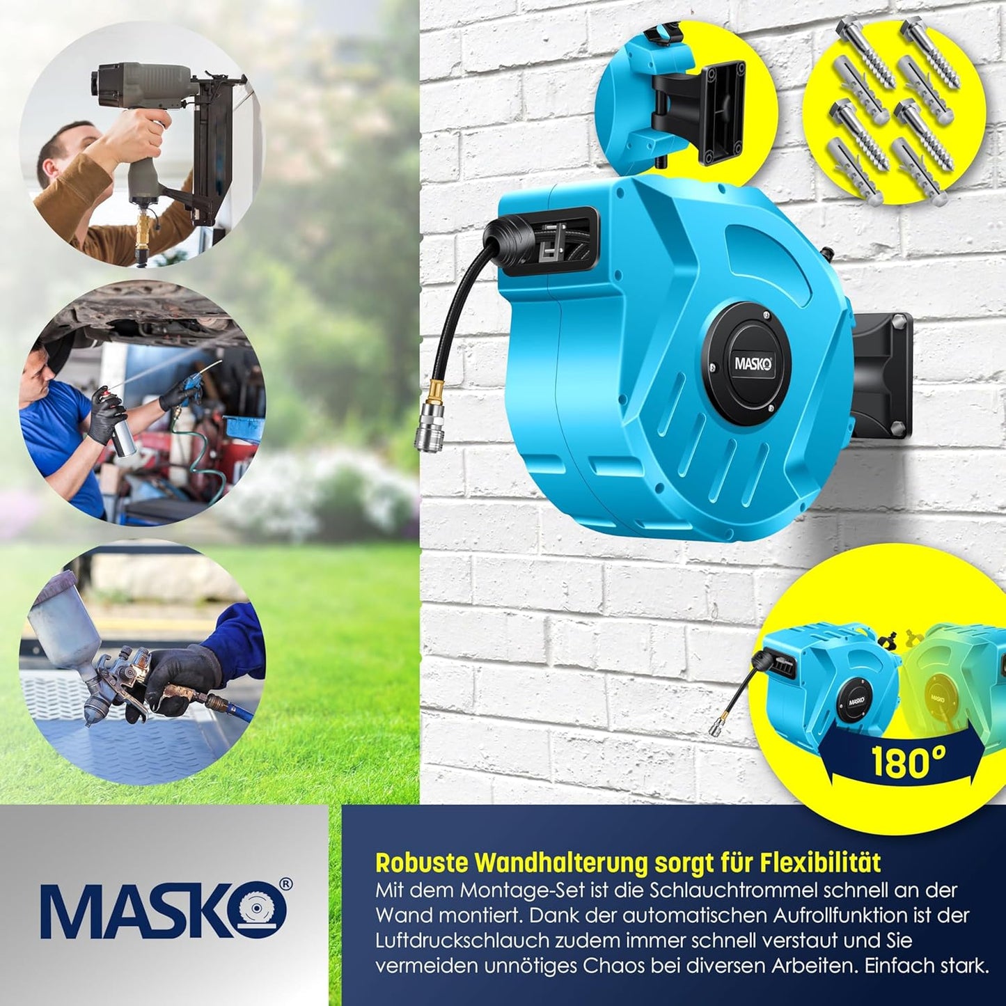 Automatik Druckluftschlauch-Aufroller, 20m Blau