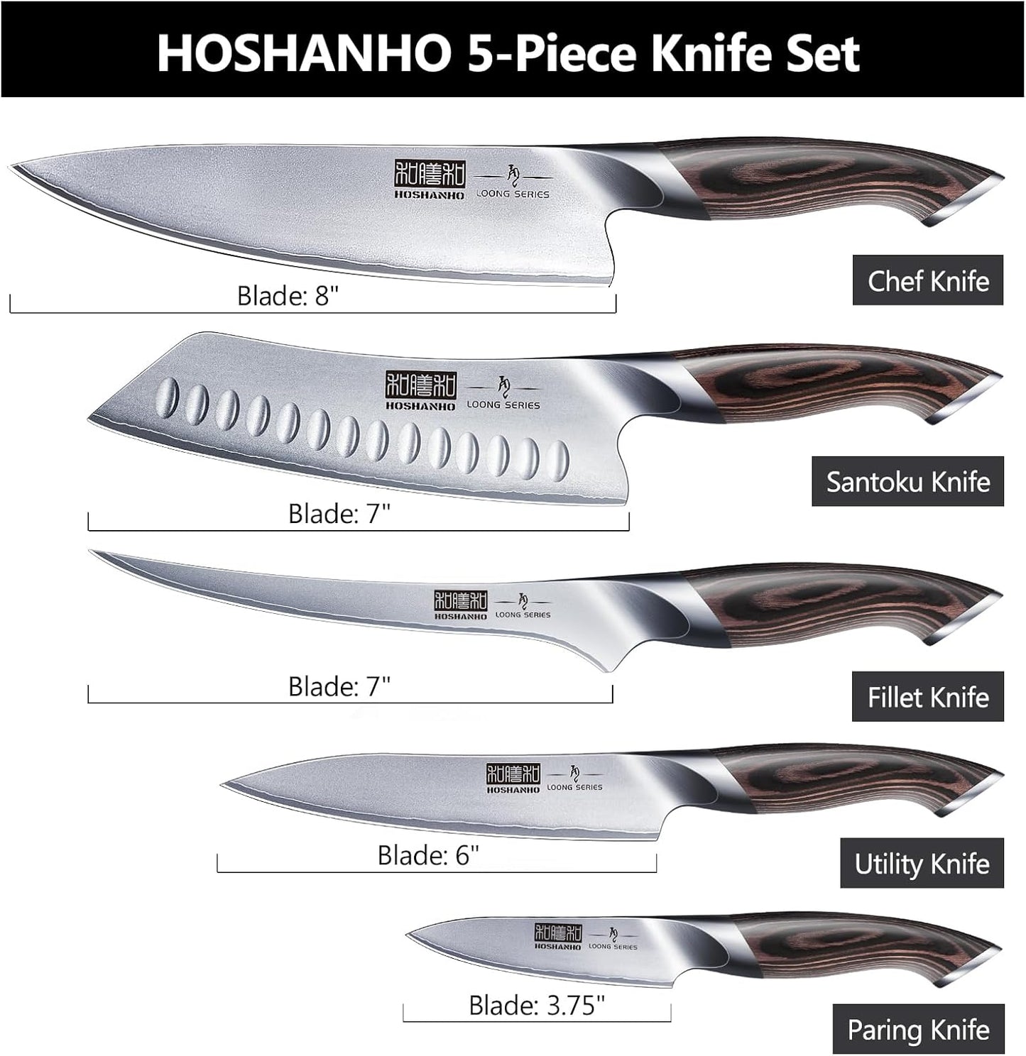 5-teiliges japanisches Messerset, 5 Pieces Knife Set