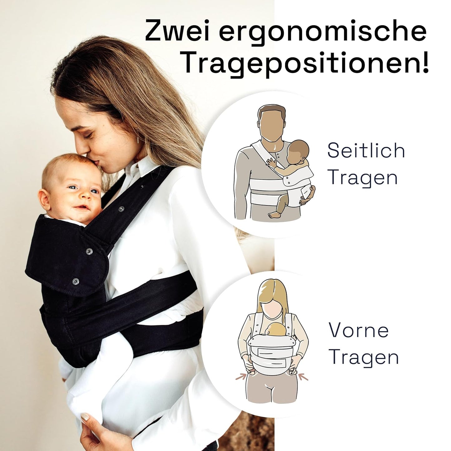 Babytrage für Neugeborene bis 15 kg, XL Black