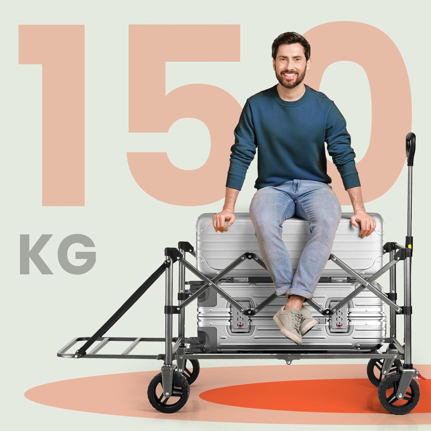 Klappbarer Bollerwagen mit Geländerädern und faltbarer Heckklappe, Schwarz Gold 200L