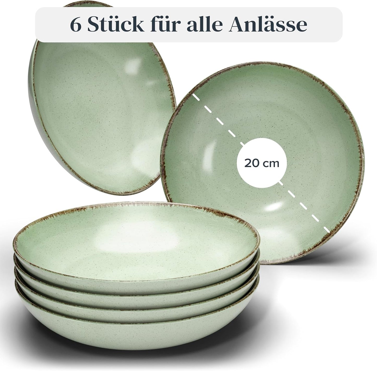 Suppenteller-Set im Landhausstil, Tiefe Teller (6x) Mintgrün