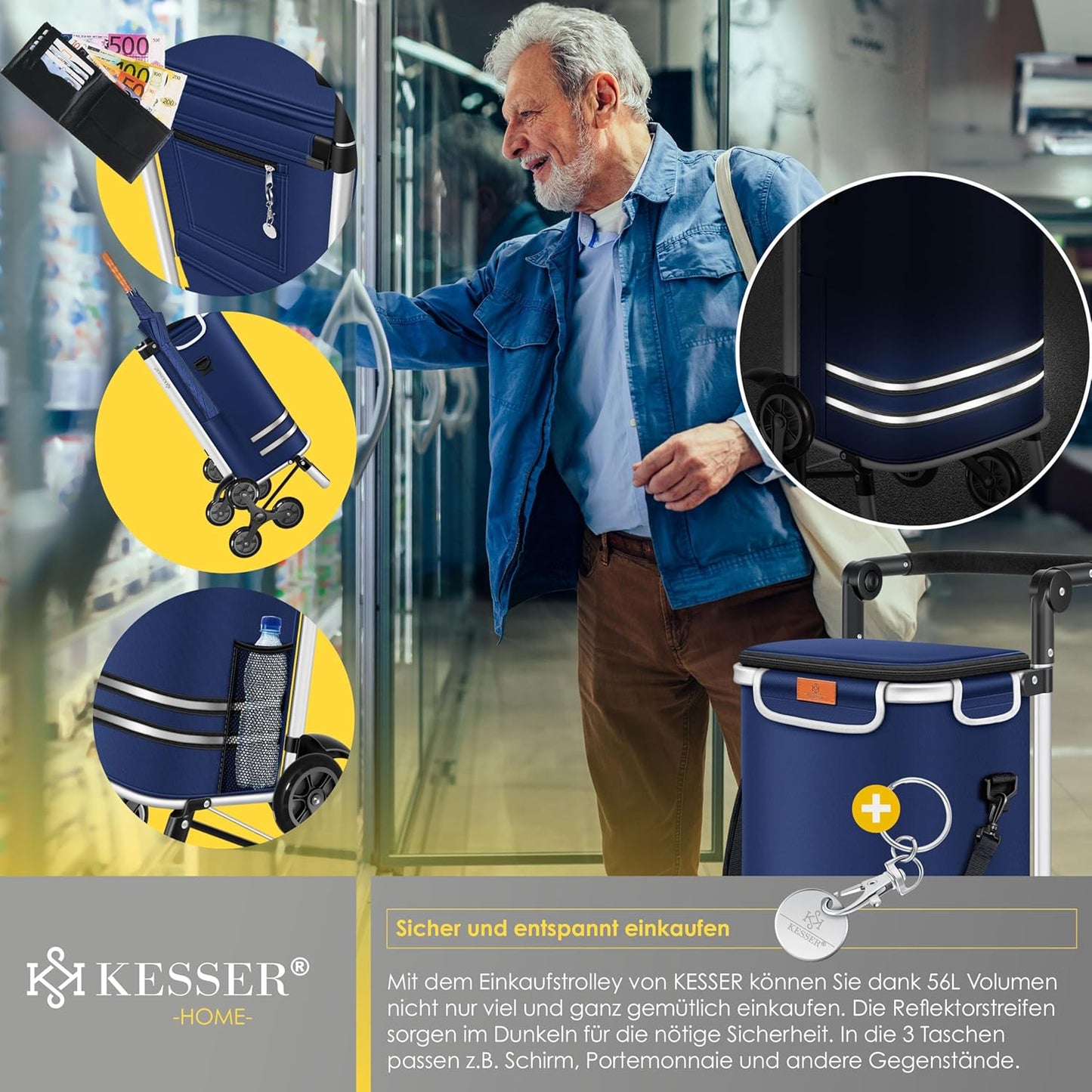 Einkaufstrolley mit Kühlfach, Navyblau