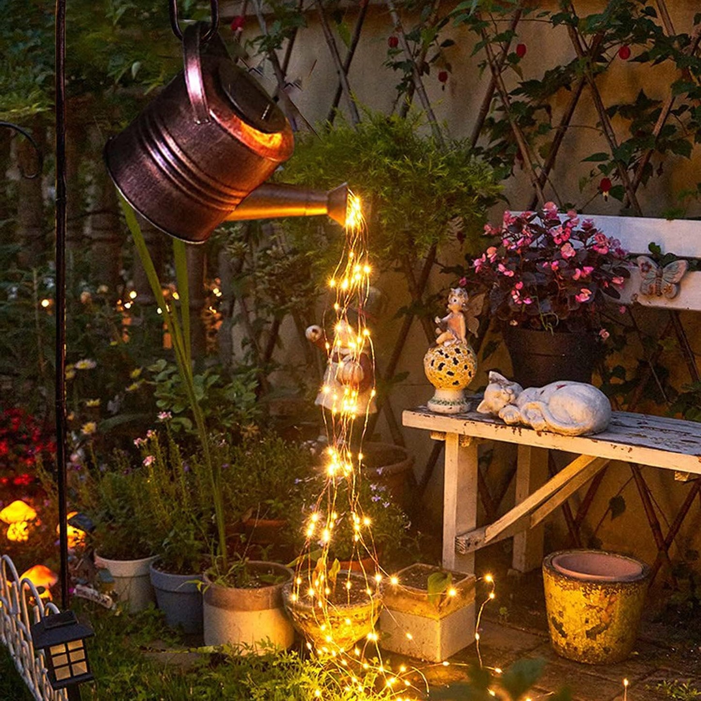 Solar Giesskanne Wasserfalllicht mit LED-Sternen, Kupfer