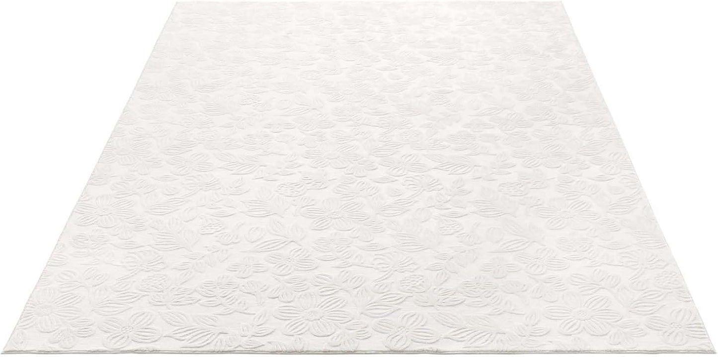 Rutschfeste Badematte, waschbar, Creme Floral 120 x 170 cm (Rechteckig)