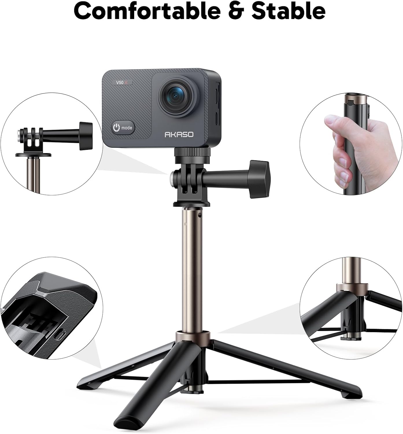 Action Cam 4K mit Stativ und Tasche, V50 X mit 60cm Stativ Selfie Stick und Tasche