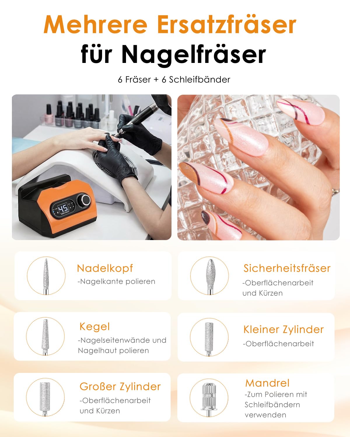 Elektrische Nagelfräse 35.000 U/min mit Fusspedal, Orange
