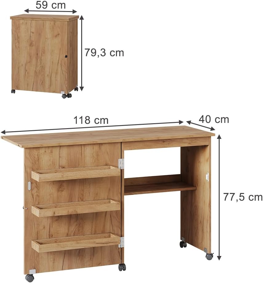 Nähtisch Carmen, Eiche 118 cm